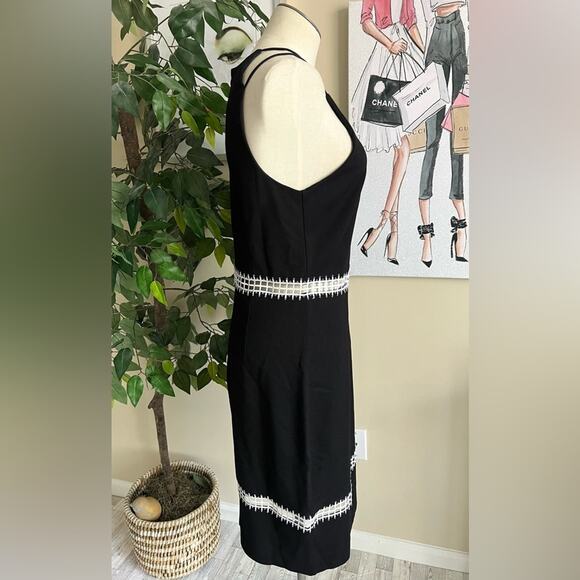 Venus Womens Black & White Criss Cross Strappy Cut Out Sheath Dress Size 10 - Picture 5 of 8